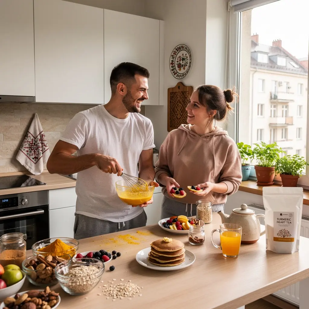 Šilti puodeliai arbatos su natūraliais ingredientais.